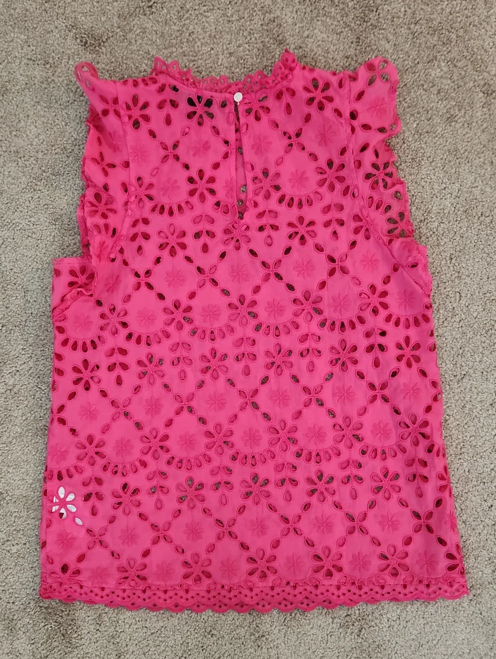 Pair (2) J. Crew Sleeveless Ruffle Floral Eyelet Tops Pink Blue S Cottagecore